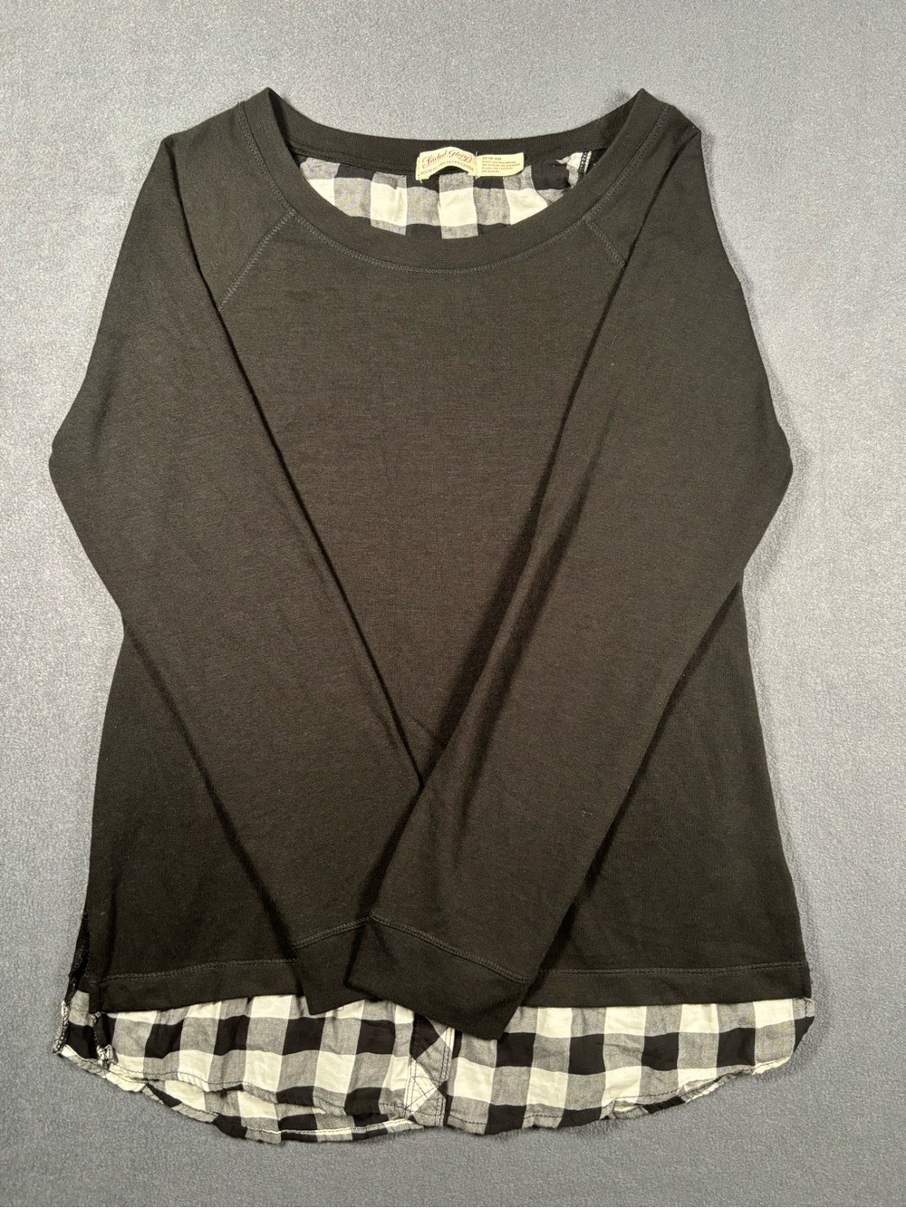 Faded Glory Black & White Plaid Layered Long Sleeve Top Women’s M